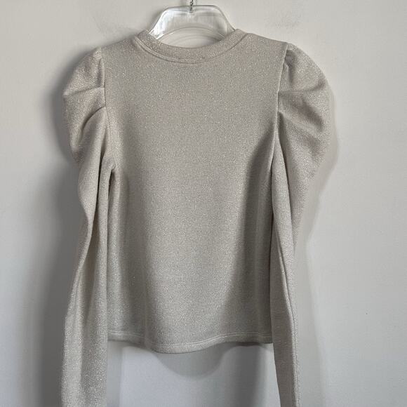 1.State Knit Top Sweater XS Draped Shoulder Cream Sparkle Long Sleeve Trendy - Picture 7 of 10